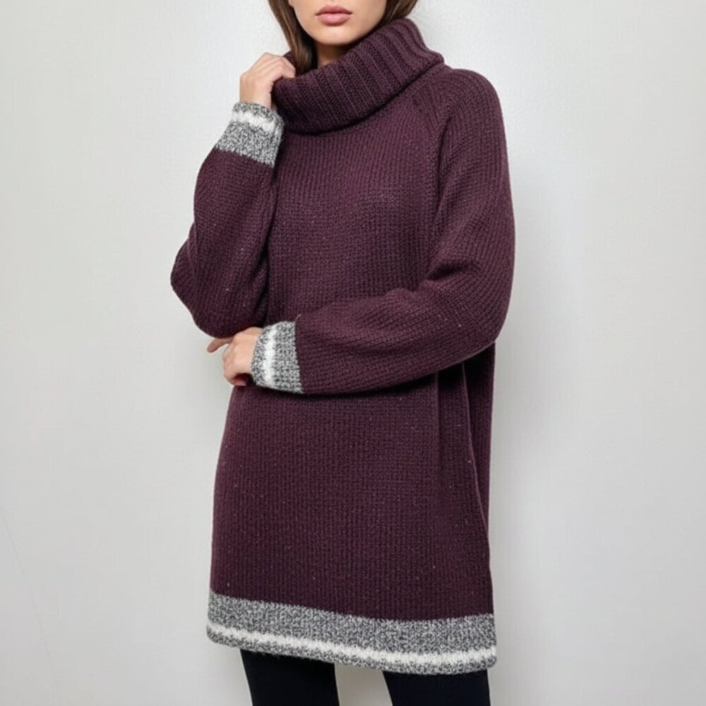 Roots Womens Large Maroon Turtle Neck Knitted Sweater Wool Blend Dress